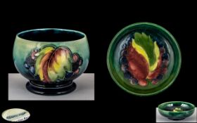 Moorcroft - Signed Small Footed Bowl and Footed Dish ' Berries and Leaves ' Design on Blue and