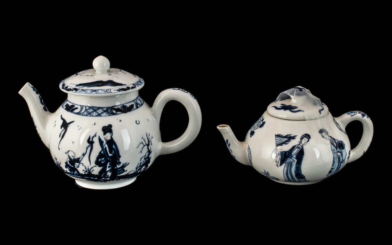 Two Miniature Underglaze Blue Porcelain Tea Pots,