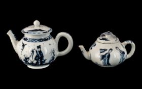 Two Miniature Underglaze Blue Porcelain Tea Pots,