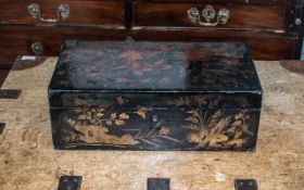 19thC Oriental Lacquered Writing Slope, With Fitted Interior. Height 6.5 Inches 18 x 9.
