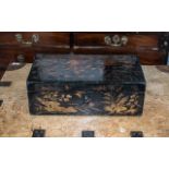 19thC Oriental Lacquered Writing Slope, With Fitted Interior. Height 6.5 Inches 18 x 9.