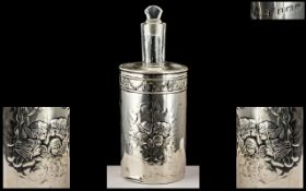 Edwardian Period - Ladies Large and Impressive Circular Sterling Silver and Glass Scent Bottle with