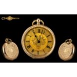 Ladies Superb Ornate Key Winding 9ct Gold Open Faced Pocket Watch with Gold Dial ( Ornate ) and