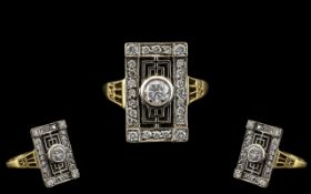 Art Deco Period - Attractive 18ct Yellow Gold and Platinum Diamond Set Dress Ring.