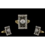 Art Deco Period - Attractive 18ct Yellow Gold and Platinum Diamond Set Dress Ring.