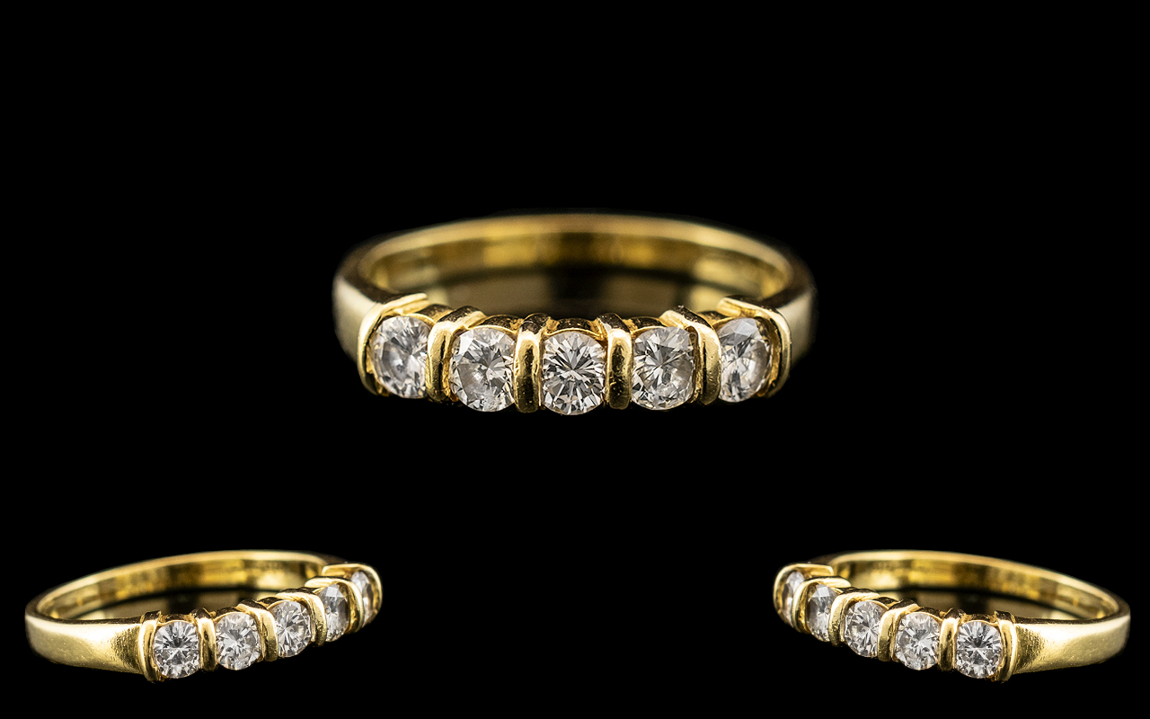 18ct Yellow Gold - Attractive 5 Stone Diamond Ring. Marked 750 - 18ct to Shank.