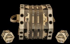 Unusual Antique Concertina in Case, the concertina with ten button action in working order,