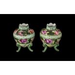 Pair of Small Noritake Type Vases of bulbous shape, decorated to the body with roses,