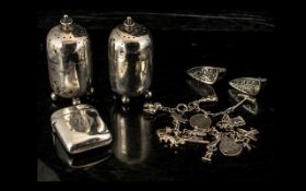 Small Collection of Silver - Silver Vesta Case, Pair of Silver Cuff Links,