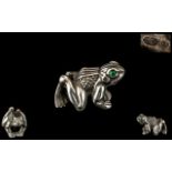 A Mid 20th Century Copy Russian Superb Miniature Realistic Silver Figure of a Frog,
