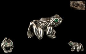 A Mid 20th Century Copy Russian Superb Miniature Realistic Silver Figure of a Frog,