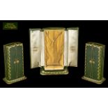 Cartier Rare Antique Tooled Green Leather Necklace and Pendant Case, stamped in gilt 'Cartier,