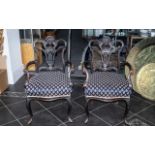 Pair of Carved Mahogany Edwardian Armchairs, in the Queen Anne style,