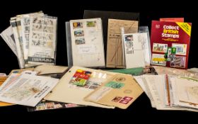 General Box of Stamp Related Items. Literature, postcards, covers, stamps etc.