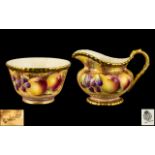 Royal Worcester - Fine Quality Pair of Hand Painted and Signed Fruits Milk Jug and Sugar Bowl '
