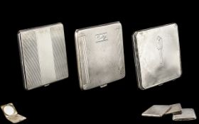 Collection of 1920's & 1930's Sterling Silver Compacts of Square Form.