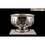 Art Nouveau - Impressive and Superb Quality Sterling Silver Large Footed Bowl, Decorated In