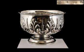 Art Nouveau - Impressive and Superb Quality Sterling Silver Large Footed Bowl, Decorated In