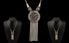 Antique Period - Superb and Well Made Persian Pale Amethyst Set - Sterling Silver Necklace -