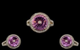 Glen Lehrer Torus - Attractive and Well Designed Contemporary 9ct Gold Amethyst and Diamond Set