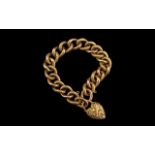 Antique Period - Attractive Rose Gold Curb Bracelet with Ornate Embossed Padlock.