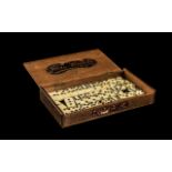 Scrimshaw: Set of Antique Ebony and Bone Dominos, 28 pieces,