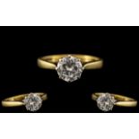 18ct Gold - Ladies Single Stone Diamond Set Ring. Marked 18ct - 750 to Interior of Shank.