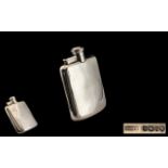 1930's Excellent Quality Sterling Silver Pocket Size Hip Flask of Plain Form.