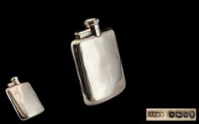 1930's Excellent Quality Sterling Silver Pocket Size Hip Flask of Plain Form.