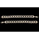 Gents - Heavy Sterling Silver Pair of Curb Bracelets ( 2 ) with Excellent Clasps,