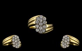 18ct Gold - Superb and Attractive Pave Diamond Set Ring. Full Hallmark for 750 - 18ct.