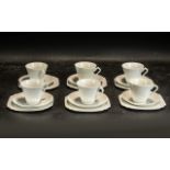 A Shelley Style White Porcelain Tea Set, comprising of six cups, saucers and side plates.