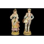 German Late 19th Century Pair of Tall and Impressive Hand Painted Bisque Figures of Large