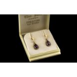 Boxed Set of 9ct Gold Amethyst Drop Earrings, from Thos. Yates of Preston, in original gift box.