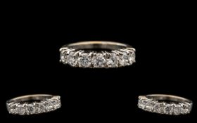 18ct White Gold - Excellent Quality 7 Stone Diamond Set Ring. Marked 750 to Interior of Shank.