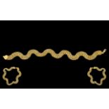 Ladies 14ct Gold - Attractive Snake / Basket Weave Design Bracelet,