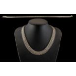 A Superior - Sterling Silver Vintage Double Basket Weave Necklace of Excellent Quality,