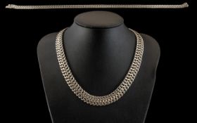 A Superior - Sterling Silver Vintage Double Basket Weave Necklace of Excellent Quality,