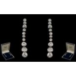 Edwardian Period Stunning 18ct White Gold Diamond Set Pair of Graduated Drop Earrings of Wonderful