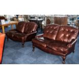 Two High Quality Tetrad Tan / Brown Coloured Leather Matching Button Back Two Seater Armchairs,