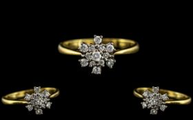 18ct Gold - Attractive Diamond Set Ring - Contemporary Design, Flower head Setting.