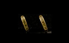 Yellow Diamond J-Hoop Earrings, baguette cut yellow diamonds, channel set down the front of the j-