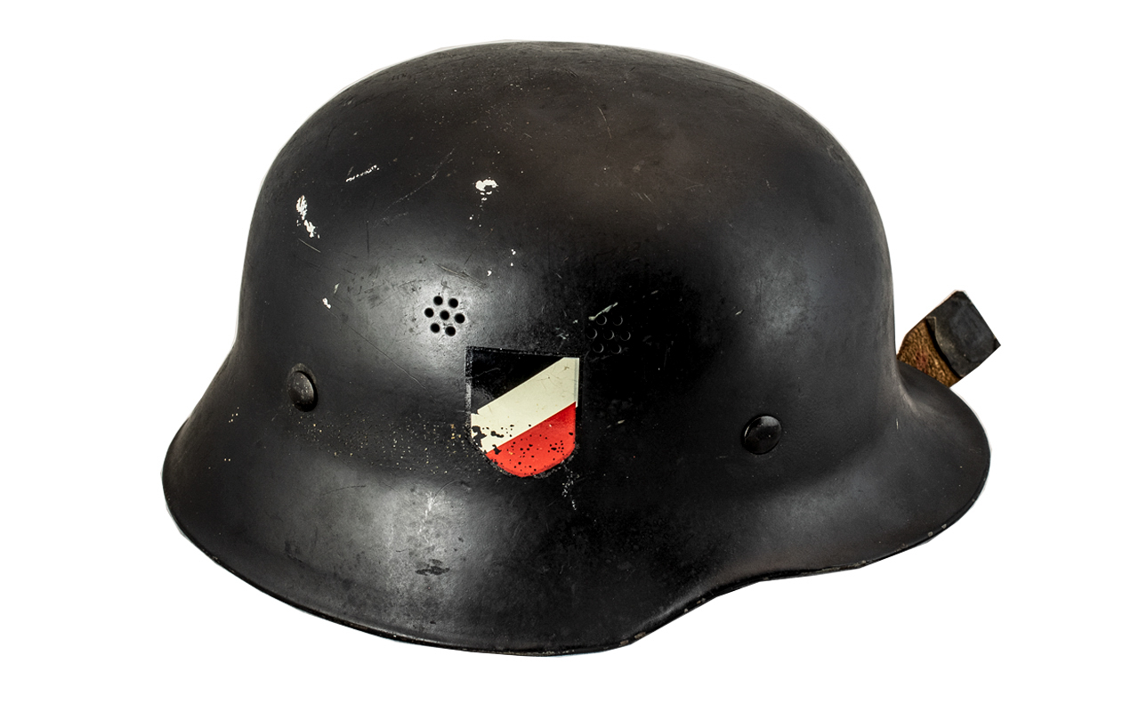 German M-35/M-40 Double Decal Steel Helmet, Leather liner and leather chinstrap. - Image 2 of 3