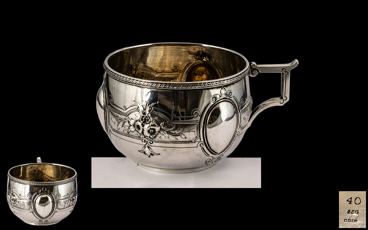 American 19th Century Superb and Solid Coin Silver Decorative Cup, Hand Crafted by a Top American