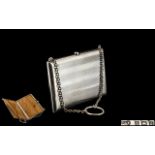 Edwardian Period - Ladies Sterling Silver Card Case / Purse with Calf Leather Fitted Interior for