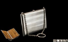 Edwardian Period - Ladies Sterling Silver Card Case / Purse with Calf Leather Fitted Interior for