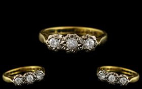 18ct Gold Illusion Set 3 Stone Diamond Set Ring. Full Hallmark 750 18ct to Interior of Shank.