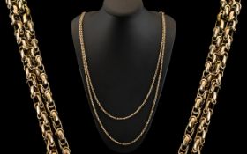 Antique Period 9ct Gold Wonderful Designed Muff Chain of Extra Length and Quality. c.1890 - 1900.