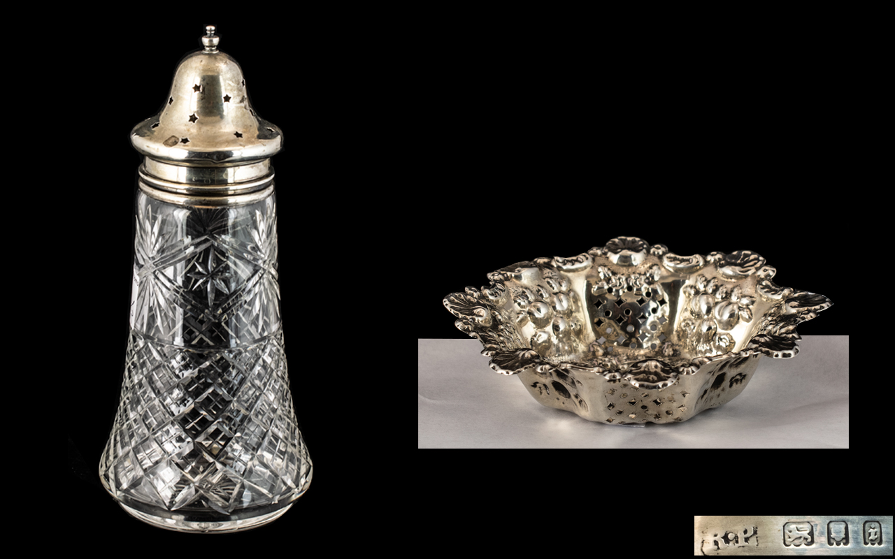 Cut Glass Silver Topped Sugar Caster, hallmarked London 1904, 7.5 inches (18.