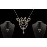 Edwardian Period 18ct White Gold Stunning and Exquisite Diamond Set Necklace - Pendant,